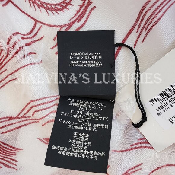 GUCCI SCARF 463508 DISNEY SEA STORM PRINT RED WHITE MODAL SILK SQUARE 55" - Picture 14 of 16